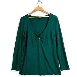 Torrid Green Long Sleeve Waffle Knit Top‎ Plus Size XL Henley V Neck Blouse